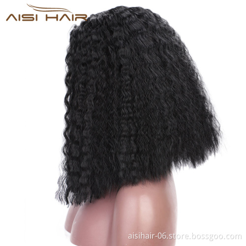 Aisi Hair Top Quality Medium Long Natural Black Wig Synthetic Lace Front Wig Middle Part Afro Curly Kinky Hair Wigs For Women